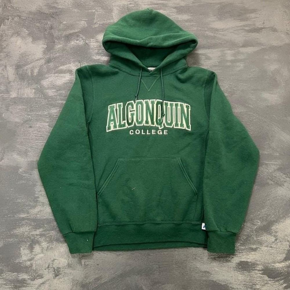 Vintage Algonquin College Hoodie Mens Small Green 2000s Y2K Russell Athletic